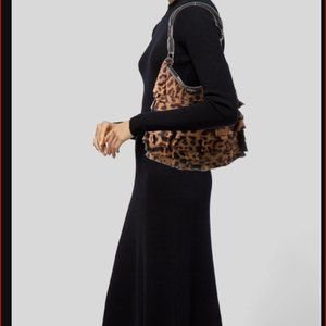 YVES SAINT LAURENT  Brown/Black Leopard Print Calfhair  Leather St. Tropez Hobo